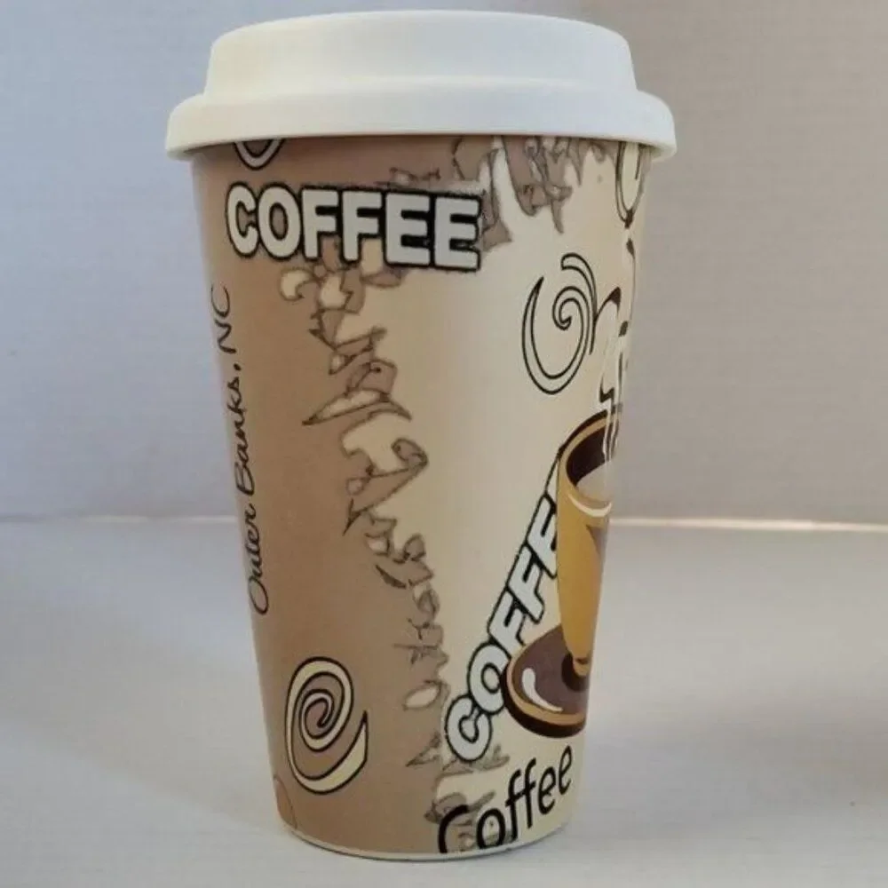 Ceramic Coffee Travel Tumbler Mug Cup  OUTER BANKS NORTH CAROLINA 12 FL OZ